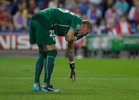 Malmo FF Goalkeeper, Robin Olsen - ROBIN OLSEN, number 25 . Round 3 of the CHAMPIONS league, soccer match between Atletico de Madrid - Malmo FF at the Vicente Calderon stadium, Madrid - Spain by October 22, 2014. . 