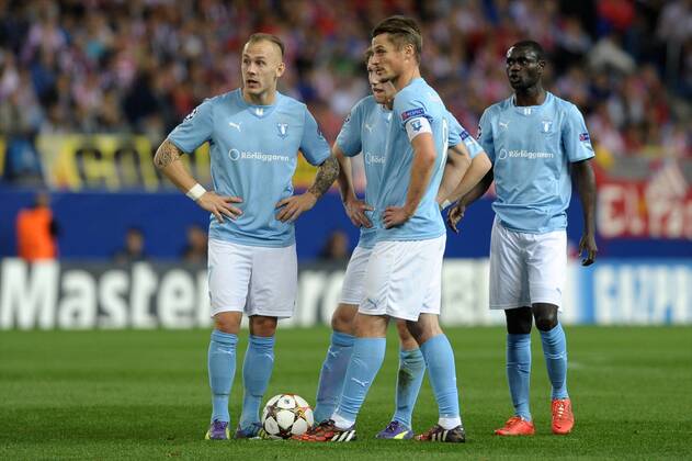 Malmo FF Forward, Magnus Eriksson - MAGNUS ERIKSSON, number 7 . Malmo FF Forward, Markus Rosenberg - MARKUS ROSENBERG, number 9. Malmo FF Midfielder, Emil Forsberg - EMIL FORSBERG, number 33. Round 3 of the CHAMPIONS league, soccer match between Atletico de Madrid - Malmo FF at the Vicente Calderon estadium, Madrid - Spain by October 22, 2014. PHOTO: MIguelLopez. 