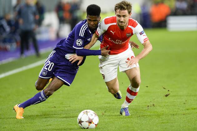 - BRUSSELS, BELGIUM: Anderlecht s Ibrahima Conte and Arsenal s Nacho Monreal fight for the ball during a third group stage game between RSCA Anderlecht and English team Arsenal, in the group D of the UEFA Champions League competition, Wednesday 22 October 2014. LAURIExDIEFFEMBACQ  premiumd 20145080