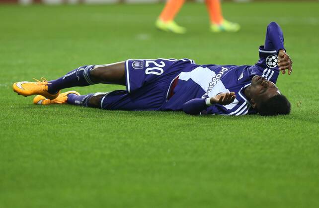 - BRUSSELS, BELGIUM: Anderlecht s Ibrahima Conte looks dejected during a third group stage game between RSCA Anderlecht and English team Arsenal, in the group D of the UEFA Champions League competition, Wednesday 22 October 2014. VIRGINIExLEFOUR  Aufmacher premiumd 20145129