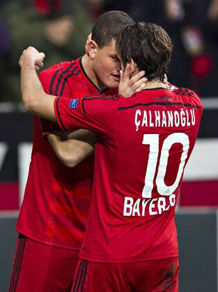 Leverkusen, 22.10.2014, BayArena Leverkusener Torjubel: Kyriakos Papadopoulos (Bayer), Hakan Calhanoglu (Bayer) Bayer Leverkusen - Zenit St. Petersburg mm