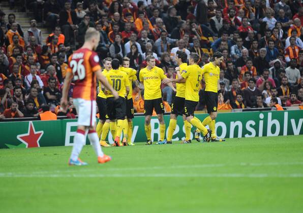 UEFA Champions League Group D match between Galatasaray and Borussia Dortmund at Turk Telekom Arena on October 22, 2014 in Istanbul, Turkey. Pictured: Borussia Dortmund players celebrates after their third goals. 
