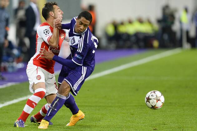- BRUSSELS, BELGIUM: Anderlecht s Youri Tielemans (R) and Arsenal s Santi Cazorla fight for the ball during a third group stage game between RSCA Anderlecht and English team Arsenal, in the group D of the UEFA Champions League competition, Wednesday 22 October 2014. LAURIExDIEFFEMBACQ  premiumd 20145235