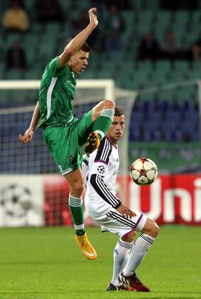 22.10.2014 Sofia(Bulgaria) PFC Ludogorets - FC Basel UEFA Champions League men s football Roman Bezjak(L) PFC Ludogorets and Fabian Frei (r) FC Basel :Stringer 