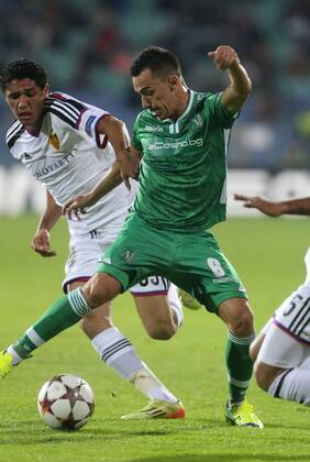 22.10.2014 Sofia(Bulgaria) PFC Ludogorets - FC Basel UEFA Champions League men s football Mohamed Elneny(L) FC Basel and Fabio Espinho(r) PFC Ludogorets :Stringer 