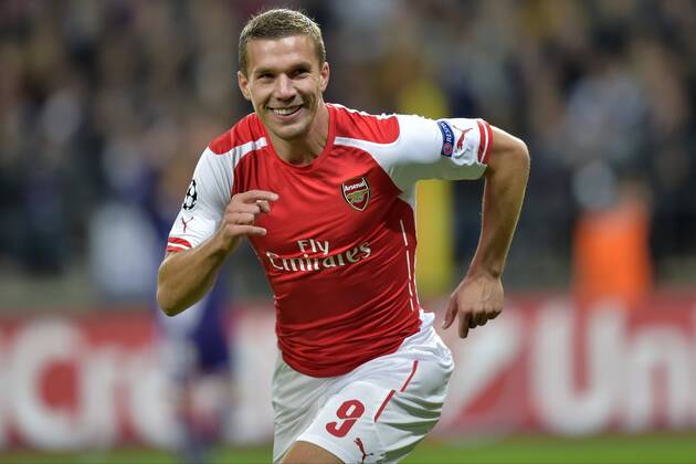 Lukas Podolski of Arsenal celebrates scoring 1-2 FOOTBALL : Anderlecht vs Arsenal - Ligue des Champions - 3e journee - Gr D - 22 10 2014 Photonews Panoramic 