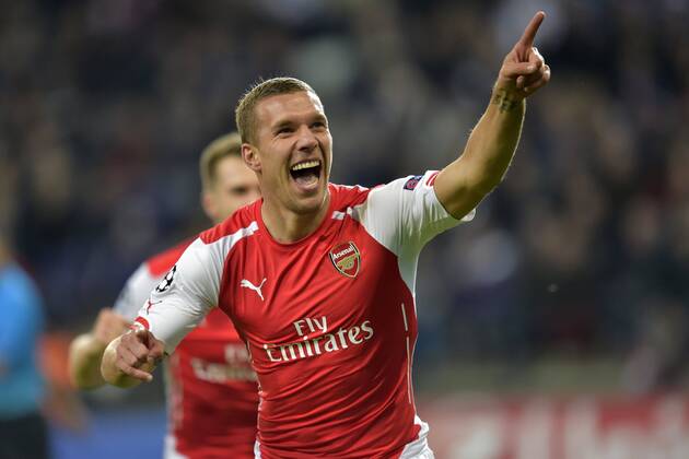 Lukas Podolski of Arsenal celebrates scoring 1-2 FOOTBALL : Anderlecht vs Arsenal - Ligue des Champions - 3e journee - Gr D - 22 10 2014 Photonews Panoramic 