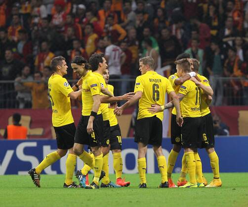 UEFA Champions League Group D match between Galatasaray and Borussia Dortmund at Turk Telekom Arena on October 22, 2014 in Istanbul, Turkey. Score: Galatasaray 0 - Borussio Dortmund 4 Pictured: Borussia Dortmund players celebrates after their goal. 