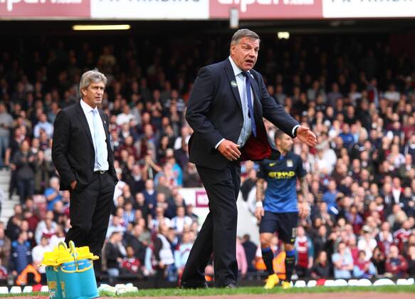 West Ham United v Manchester City . . London, UK . . 25.10.2014 Manuel Pellegrini (Man City manager) and Sam Allardyce (West Ham manager)