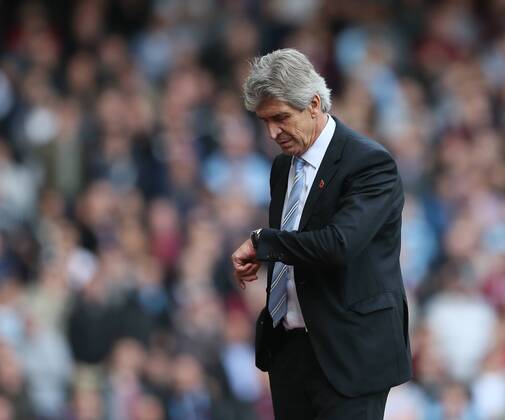 Manchester City s Manuel Pellegrini looks at his watch Barclays Premier League - West Ham United vs Manchester City - Upton Park - England - 25th October 2014 - Picture David Klein Sportimage EDITORIAL USE ONLY. No use with unauthorised audio, video, data, fixture lists, club league logos or live services. Online in-match use limited to 120 images, no video emulation. No use in betting, games or single club league player publications.