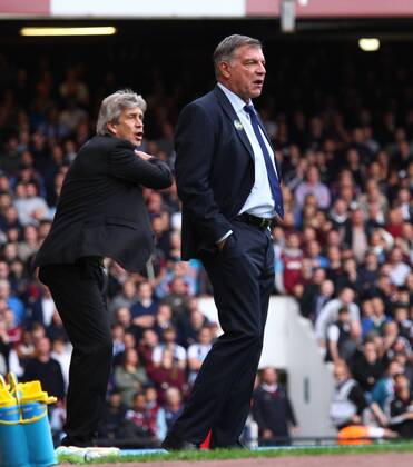 West Ham United v Manchester City . . London, UK . . 25.10.2014 Manuel Pellegrini (Man City manager) and Sam Allardyce (West Ham manager)