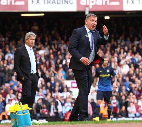 West Ham United v Manchester City . . London, UK . . 25.10.2014 Manuel Pellegrini (Man City manager) and Sam Allardyce (West Ham manager)