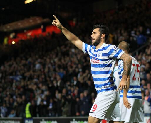 QPR s Charlie Austin celebrates scoring his sides opening goal Barclays Premier League - Queens Park Rangers Vs Aston Villa - Loftus Road - England - 27th October 2014 - Picture David Klein Sportimage EDITORIAL USE ONLY. No use with unauthorised audio, video, data, fixture lists, club league logos or live services. Online in-match use limited to 120 images, no video emulation. No use in betting, games or single club league player publications.