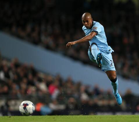 Manchester City s Fernandinho fires in a shot League Cup Fourth Round- Manchester City vs Newcastle United - Etihad Stadium - England - 29th October 2014 - EDITORIAL USE ONLY. No use with unauthorised audio, video, data, fixture lists, club league logos or live services. Online in-match use limited to 120 images, no video emulation. No use in betting, games or single club league player publications.