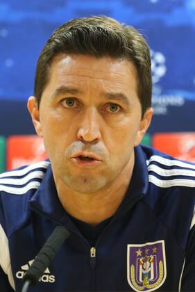 Anderlecht s head coach Besnik Hasi pictured at a press conference of Belgian soccer team RSCA Anderlecht in the Emirates stadium in London, England, Monday 03 November 2014. VIRGINIExLEFOUR  premiumd 35027