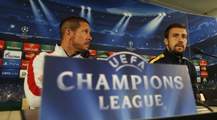 Diego Simeone y Gabi. Press conference of Atletico Madrid. In this picture, Diego Simeone and Gabi. xPABLOGARCIAx 