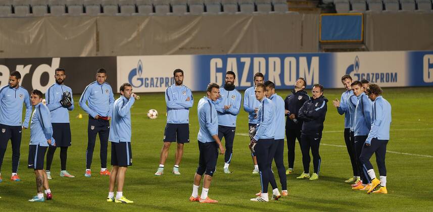 Atletico Madrid training session in Malmoe. In this picture, the players on the pitch. xPABLOGARCIAx 