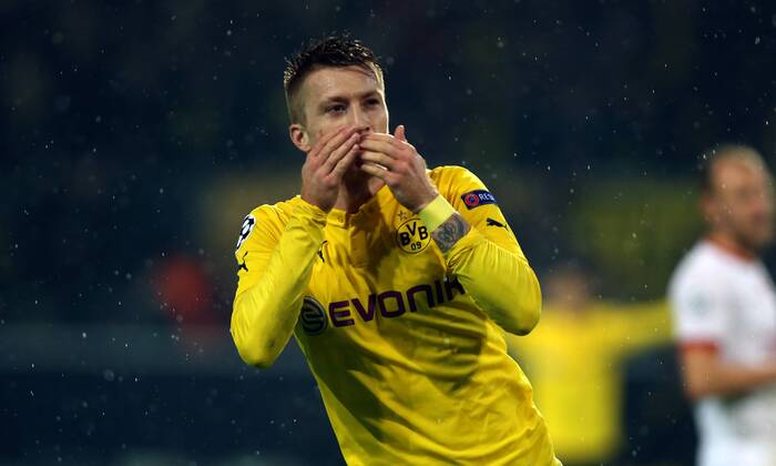 Aktuell Fussball, Champions League, Borussia Dortmund - Galatasaray Istanbul Marco Reus Jubel Freude Emotion nach Tor zum 1:0 BvB Borussia Dortmund - Galatasaray Istanbul Championsleague Gruppenphase 04.11.2014 Fußball Fussball Signal Iduna Park Dortmund Herren Saison 2014 2015
