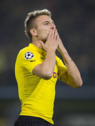 Aktuell Fussball, Champions League, Borussia Dortmund - Galatasaray Istanbul Dortmund, 04.11.2014, Signal-Iduna-Park Torjubel: Ciro Immobile (BvB) Borussia Dortmund - Galatasaray Istanbul