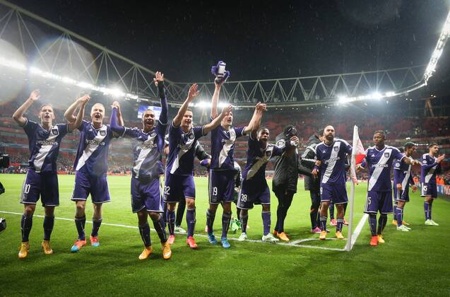 - LONDON, ENGLAND: Anderlecht s players celebrate after the match between English team Arsenal and Belgian RSCA Anderlecht in the Emirates stadium in London, England, Tuesday 04 November 2014, on the fourth day of the group stage of the UEFA Champions League competition, in the group D. VIRGINIExLEFOUR  premiumd 20190904