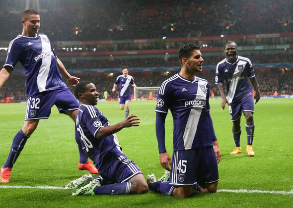 - LONDON, ENGLAND: Anderlecht s Alexandar Mitrovic celebrates after scoring during the match between English team Arsenal and Belgian RSCA Anderlecht in the Emirates stadium in London, England, Tuesday 04 November 2014, on the fourth day of the group stage of the UEFA Champions League competition, in the group D. VIRGINIExLEFOUR  premiumd 20190908
