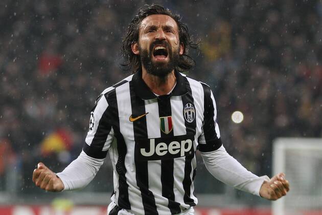 Aktuell Fussball, Champions League, Juventus Turin - Olympiakos Piraeus 4 Nov. 4, 2014 - Turin, Italy - Juventus midfielder Andrea Pirlo (21) scores his goal and celebrates Juventus Turin - Olympiakos Piräus  - ZUMAn230