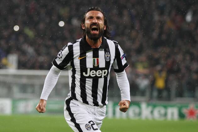 Aktuell Fussball, Champions League, Juventus Turin - Olympiakos Piraeus 4 Nov. 4, 2014 - Turin, Italy - Juventus midfielder Andrea Pirlo (21) scores his goal and celebrates Juventus Turin - Olympiakos Piräus  - ZUMAn230