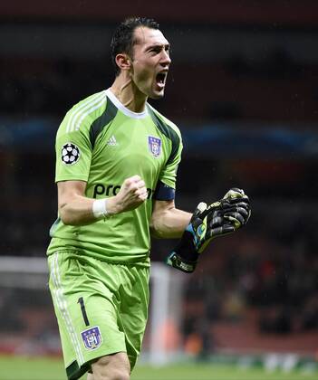 Aktuell Fussball, Champions League, FC Arsenal - RSC Anderlecht Silvio Proto of RSC Anderlecht - Joie FOOTBALL : Arsenal vs Anderlecht - Ligue des Champions - 04 11 2014 PhotoNews Panoramic 