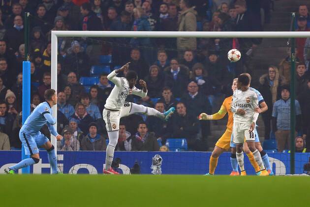 Aktuell Fussball, Champions League, Manchester City - ZSKA Moskau Seydou Doumbia of CSKA opens the scoring with the first goal - Manchester City vs. CSKA Moscow - UEFA Champions League - Etihad Stadium - Manchester - 05 11 2014 Pic Philip Oldham Sportimage EDITORIAL USE ONLY. No use with unauthorised audio, video, data, fixture lists, club league logos or live services. Online in-match use limited to 120 images, no video emulation. No use in betting, games or single club league player publications.