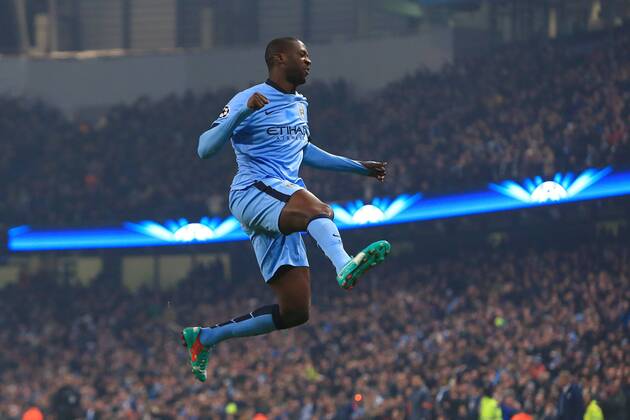 Yaya Toure of Manchester City celebrates scoring his sides first goal - Manchester City vs. CSKA Moscow - UEFA Champions League - Etihad Stadium - Manchester - 05 11 2014 Pic Philip Oldham Sportimage EDITORIAL USE ONLY. No use with unauthorised audio, video, data, fixture lists, club league logos or live services. Online in-match use limited to 120 images, no video emulation. No use in betting, games or single club league player publications.