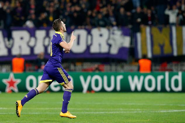 SOCCER - CL, Maribor vs Chelsea MARIBOR,SLOVENIA,05.NOV.14 - SOCCER - UEFA Champions League, group stage, NK Maribor vs Chelsea FC. Image shows the rejoicing of Agim Ibraimi (Maribor). 