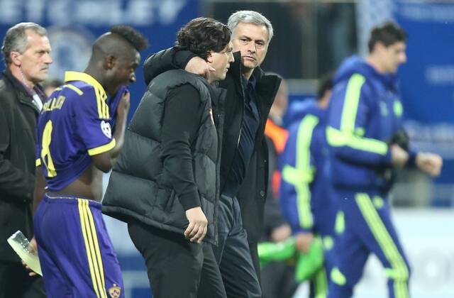 PXL_NK Maribor Chelsea FC 05.11.2014., stadium Ljudski vrt, Maribor, Slovenia - UEFA Champions League, Group G, Matchday 4, NK Maribor - Chelsea FC. Zlatko Zahovic and Chelsea FC coach Jose Mourinho.  SanjinxStrukic PIXSELL