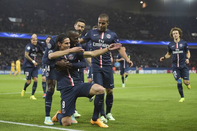 joie d Edinson Cavani (PSG) apres son but FOOTBALL : PSG vs Apoel FC - Ligue des Champions - 05 11 2014 JBAutissier Panoramic 