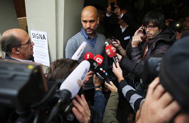 BARCELONA SPAIN -09 November-: Josep Guardiola (Coach FC Bayern München) in the voting of the consultation for the independence of Catalonia in Barcelona. Photo: JoanValls Urbanandsport Cordon Press 