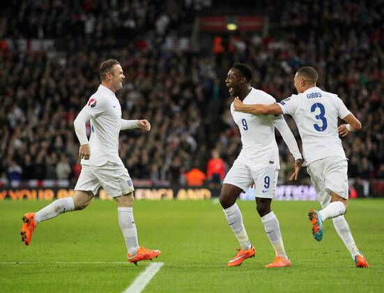 England s Danny Welbeck celebrates scoring his sides second goal - International European Qualifier - England vs Slovenia- Wembley Stadium - London - England - 15th November 2014 - Picture David Klein Sportimage EDITORIAL USE ONLY. No use with unauthorised audio, video, data, fixture lists, club league logos or live services. Online in-match use limited to 120 images, no video emulation. No use in betting, games or single club league player publications.