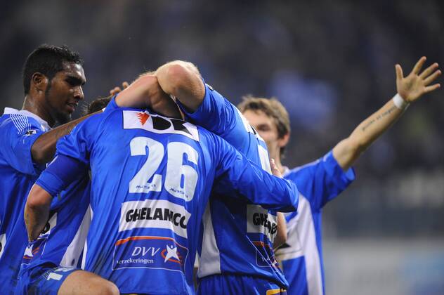 - GENT, BELGIUM: Gent s Laurent Depoitre (unseen) celebrates after scoring during the Jupiler Pro League match between KAA Gent and Cercle Brugge, in Gent, Saturday 22 November 2014, on day 16 of the Belgian soccer championship. JOHNxTHYS x04506727x