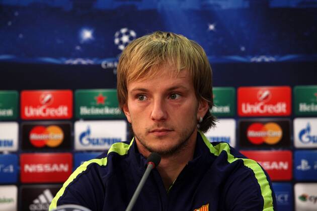Aktuell Fußball, Champions League, Pk FC Barcelona Barcelona s midfielder Ivan Rakitic takes part in a press conference in Nicosia on November 24, 2014