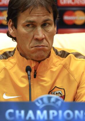 Aktuell FuÃŸball, Champions League, Pk AS Rom MOSCOW REGION, RUSSIA. NOVEMBER 24, 2014. FC Roma s head coach Rudi Garcia looks on at a press conference on the upcoming UEFA Champions League group stage football match against CSKA Moscow at Arena Khimki Stadium. Artyom Korotayev TASS  premiumd RE155AA9