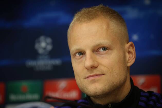 Anderlecht s Olivier Deschacht pictured during a press conference of Belgian soccer team RSCA RSC Anderlecht, in Brussels, Tuesday 25 November 2014. UEFA Champions League VIRGINIExLEFOUR  x04508841x