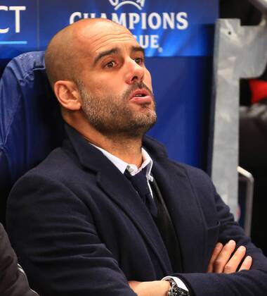 Bayern coach, Pep Guardiola looks worried - Manchester City vs. Bayern Munich - UEFA Champion s League - Etihad Stadium - Manchester - 25 11 2014 Pic Philip Oldham Sportimage EDITORIAL USE ONLY. No use with unauthorised audio, video, data, fixture lists, club league logos or live services. Online in-match use limited to 120 images, no video emulation. No use in betting, games or single club league player publications.