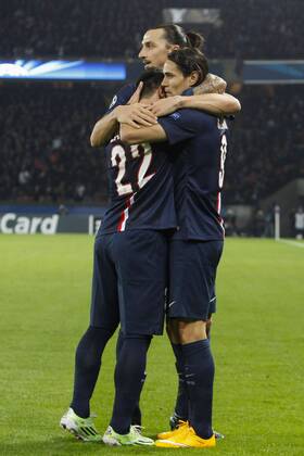 Edinson Cavani (PSG) et Ezequiel Lavezzi (PSG) Zlatan Ibrahimovic (PSG) FOOTBALL : Paris Saint Germain vs AJAX Amsterdam - Champions League - 25 11 2014 GwendolineLeGoff Panoramic 
