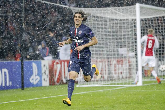 Edinson Roberto Paulo Cavani Gomez (psg) (El Matador) (El Botija) (Florestan) joie but FOOTBALL : PSG vs Ajax Amsterdam - Ligue des Champions - 25 11 2014 StephaneAllaman Panoramic 