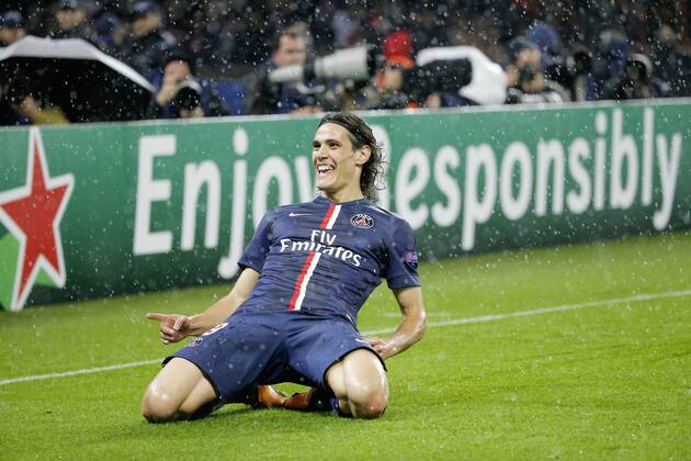 Edinson Roberto Paulo Cavani Gomez (psg) (El Matador) (El Botija) (Florestan) joie but FOOTBALL : PSG vs Ajax Amsterdam - Ligue des Champions - 25 11 2014 StephaneAllaman Panoramic 