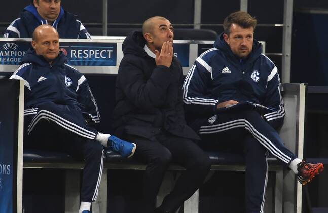 25.11.2014, Fussball, Saison 2014 15, UEFA Champions League, Vorrunde, FC Schalke 04 - FC Chelsea v.li., Co Trainer Attilio Lombardo (Schalke 04), Trainer Roberto Di Matteo (Schalke 04), Co Trainer Sven Huebscher, Sven Hübscher (Schalke 04)