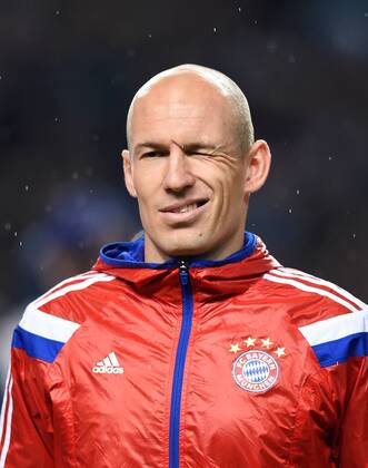 FUSSBALL CHAMPIONS LEAGUE SAISON 2014 2015 Vorrunde Manchester City - FC Bayern München 25.11.2014 Arjen Robben (FC Bayern München) zwinkert 