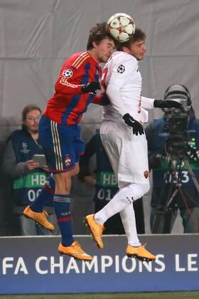 November 25, 2014. Russia, Khimki, arena New Khimki. CSKA s player Georgi Shchennikov and Roma s player Adem Ljajic in the 2014 15 UEFA Champions League s group stage match between CSKA (Moscow, Russia) and AS Roma (Rome, Italy) DmitryxGolubovich 