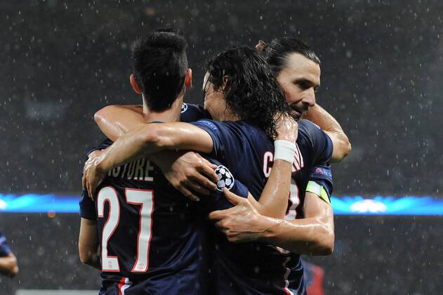 Edinson Cavani (PSG) Zlatan Ibrahimovic (PSG) Javier Pastore (PSG) FOOTBALL : PSG vs Ajax - Champion s League - 25 11 2014 N.LeGouic FEP Panoramic 