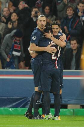 Edinson Cavani (PSG) Zlatan Ibrahimovic (PSG) Ezequiel Lavezzi (PSG) FOOTBALL : PSG vs Ajax - Champion s League - 25 11 2014 N.LeGouic FEP Panoramic 