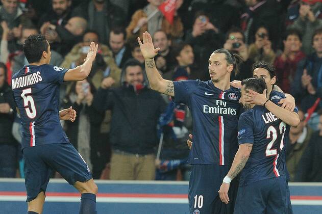 Edinson Cavani (PSG) Zlatan Ibrahimovic (PSG) Ezequiel Lavezzi (PSG) FOOTBALL : PSG vs Ajax - Champion s League - 25 11 2014 N.LeGouic FEP Panoramic 