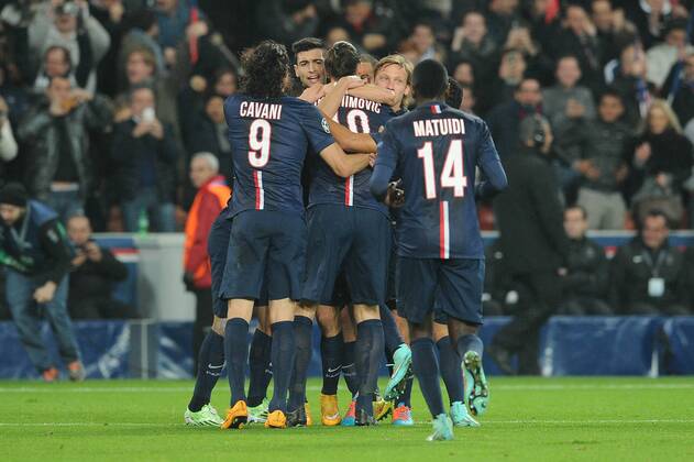 Edinson Cavani - Clement Chantome - Zlatan Ibrahimovic (PSG) FOOTBALL : PSG vs Ajax - Champion s League - 25 11 2014 N.LeGouic FEP Panoramic 